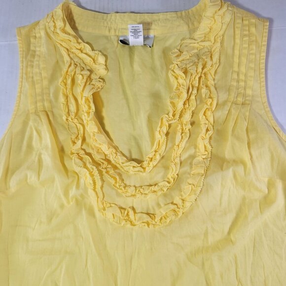 Ann Taylor Loft Yellow Sleeveless Ruffle Neck Cotton Top Womens M - Picture 2 of 7